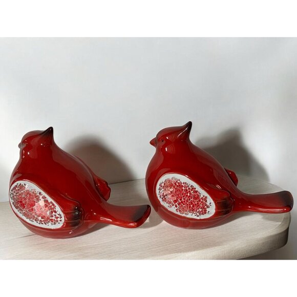 Red Cardinal Bird Ceramic Figurines With Mosaic Design - Picture 5 of 11